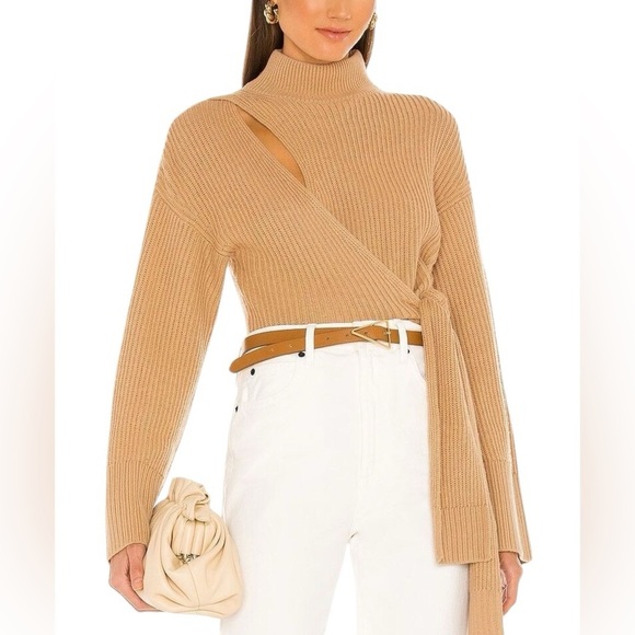NWT JONATHAN SIMKHAI Amaris Wrap Sweater in Camel - Size Small - Picture 4 of 13